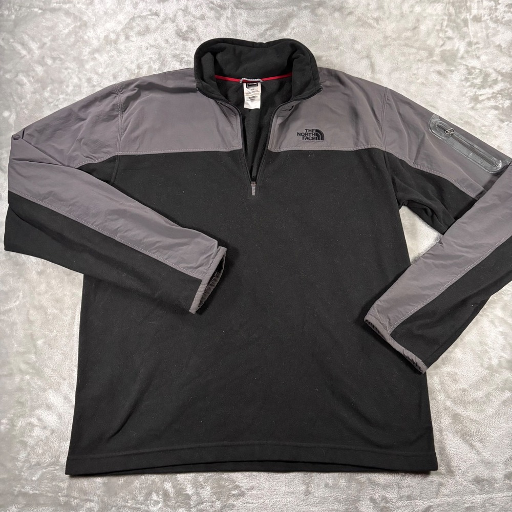 The North Face TKA 100 Mens Fleece Quarter Zip Pullover Grey Black AV5U Medium